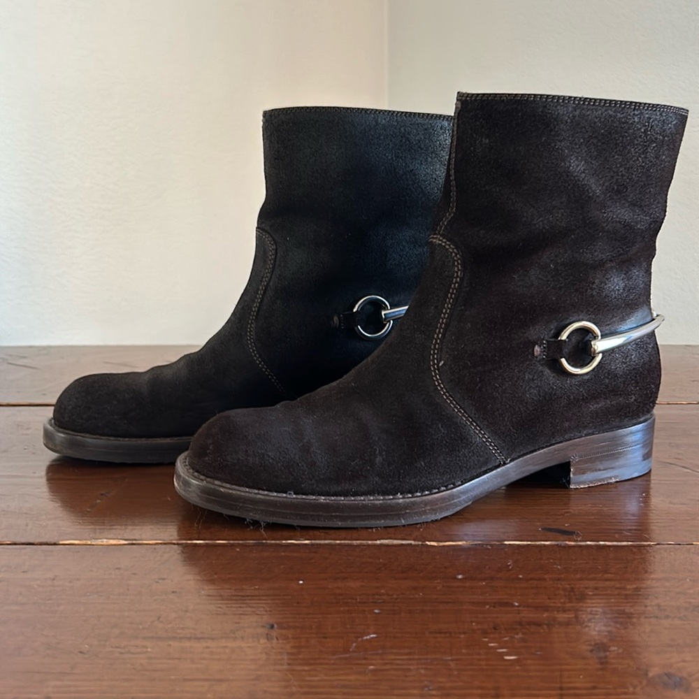 Gucci Labrador Brown Suede Horsebit Biker Moto
Leather Women's Boots Sz 38